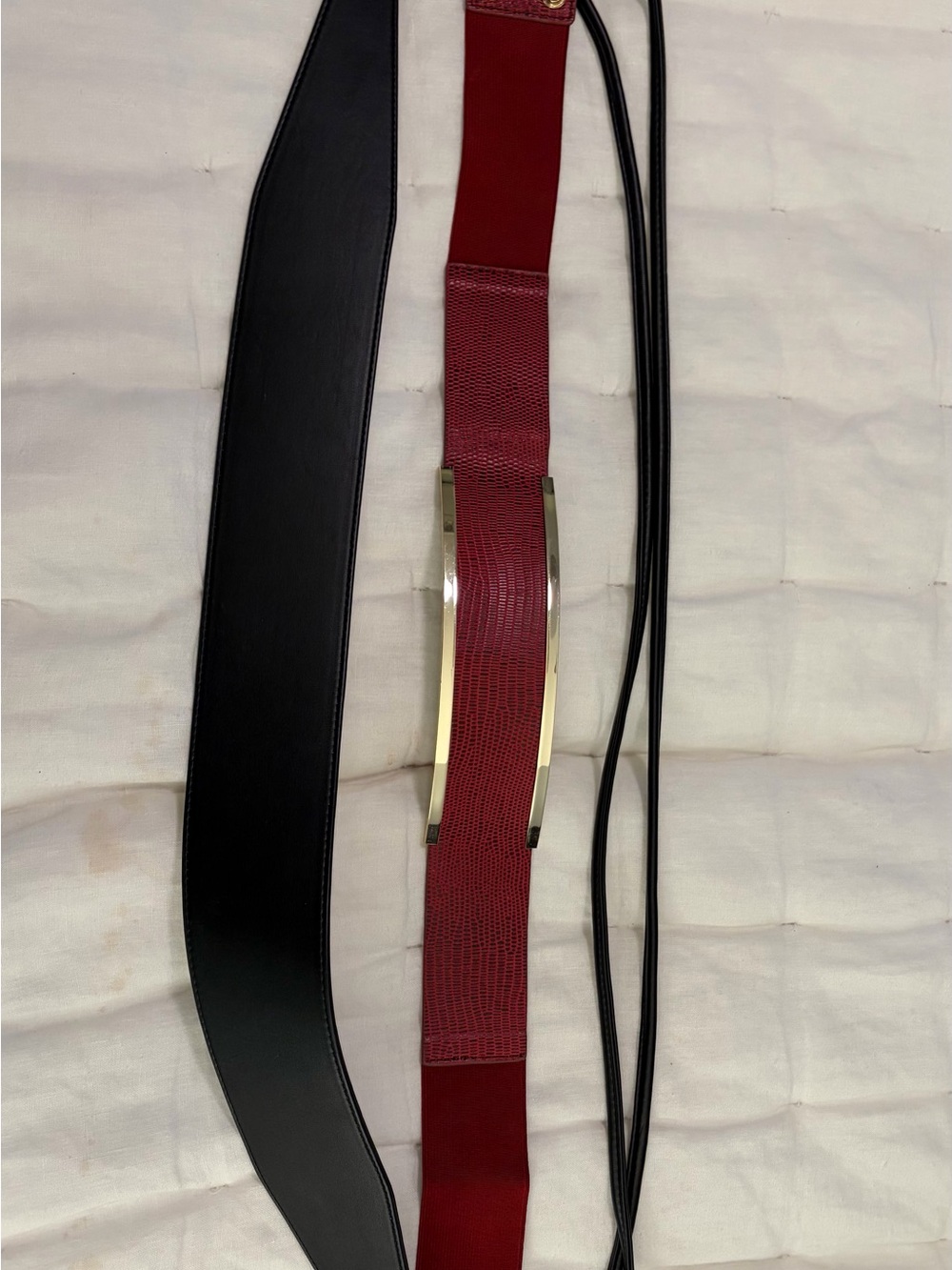 WHBM Belt Bundle - Red w/ Gold Accent & Black Leather Obi Belt - Women’s XS/S